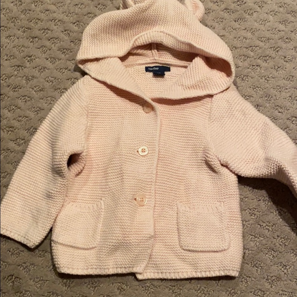 Baby gap pink bear hoodie sweater jacket 6-12